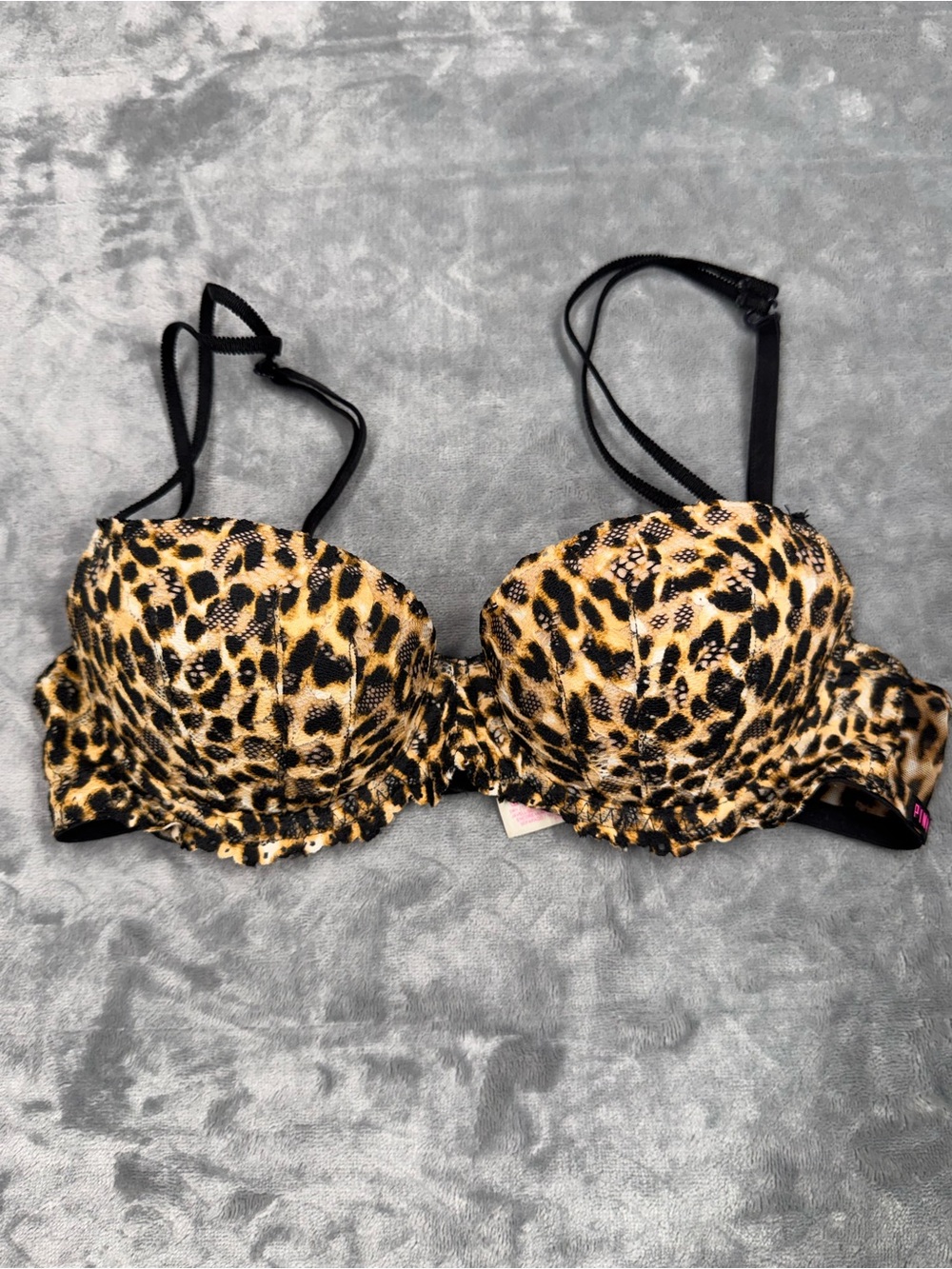 PINK Victoria's Secret Leopard Print Underwire Date Push up Bra - Black and tan